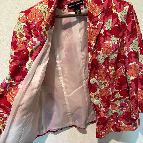 Norton McNaughton Floral Three Button Blazer Linen Blend 3/4 Sleeve - Picture 7 of 8